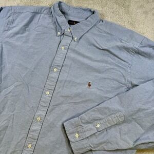 Polo Ralph Lauren Shirt Mens 3XLT Blue Button Down Long Sleeve Flesh Pony Cotton